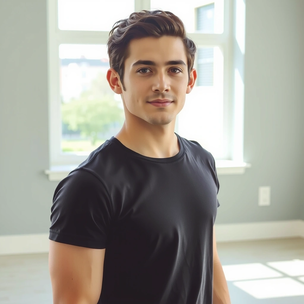 Portrait of a young male yoga instructor with a serene expression