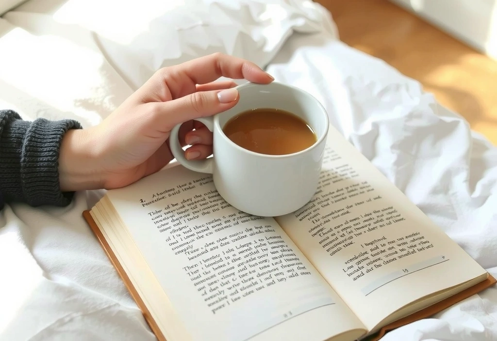 A person enjoying a quiet moment with herbal tea and a book