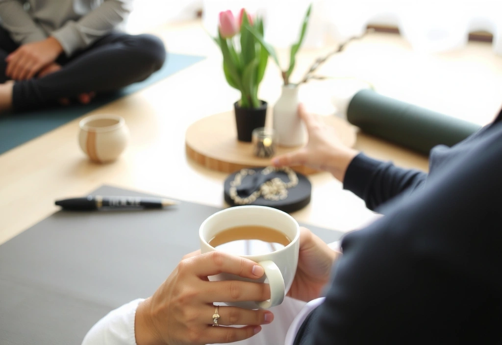 A person enjoying a cup of herbal tea after a yoga session